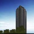 Modern High Rise Residential Building With Surrounding Greenery And Urban Roads