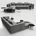 Modern Gray Sectional Sofa With Round Side Tables Pillows And Blanket 3d model