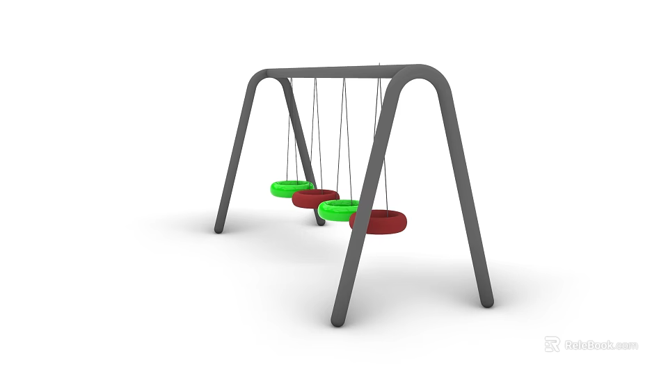 Sturdy Metal Playground Swing Set with Three Green and Red Seats for Kids Outdoor Play 3d model 