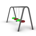 Sturdy Metal Playground Swing Set with Three Green and Red Seats for Kids Outdoor Play