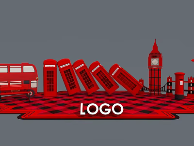 London Landmarks Photo Check in Spot With Red Bus Booths Big Ben And Post Boxes 3d model