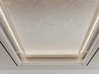 Elegant Ceiling Design With Decorative Border Recessed Lighting And Textured Surface 3d model