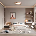 Cozy Kids Room Interior With Bed Stuffed Toys Bookshelves Rug And Study Desk
