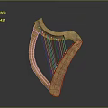 Handcrafted Wooden Harp as Decorative Household Item with Fine Strings and Unique Shape 3d model
