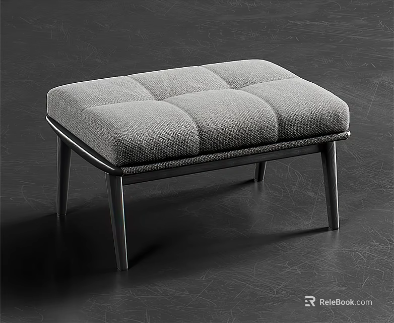 Modern Gray Tufted Sofa Stool With Comfortable Padded Seat And Black Metal Legs 3d model 