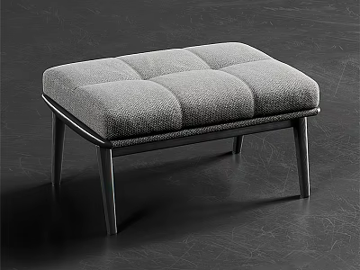 Modern Gray Tufted Sofa Stool With Comfortable Padded Seat And Black Metal Legs 3d model