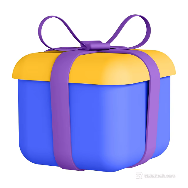 Vibrant Decorative Ornament Set With Blue Yellow Box Purple Ribbon And Bow 3d model 