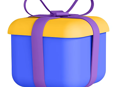 Vibrant Decorative Ornament Set With Blue Yellow Box Purple Ribbon And Bow 3d model