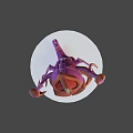Purple Red Cartoon Monster With Green Eyes Tentacles And Small Figure On White Platform 3d model