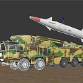 Camouflage Military Functional Vehicle With Missile Launch System On Desert Terrain