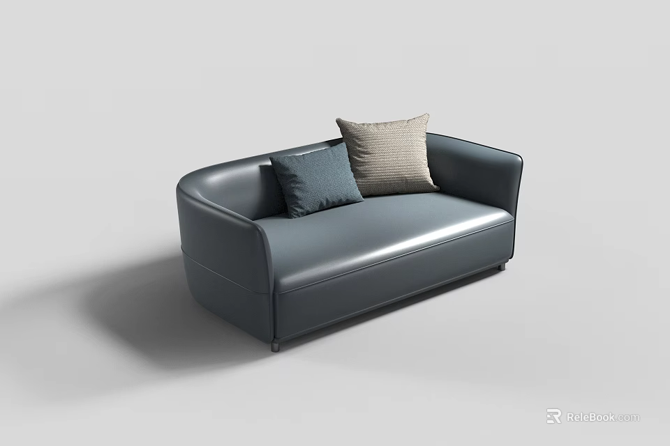 Gray Leather Sectional Sofa With Blue And Beige Pillows Modern Design 3d model