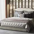 Modern Upholstered Double Bed With Soft Pillows And Quilted Bedding Set