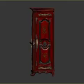 Traditional Red Four Door Carved Cabinet With Intricate Floral Designs And Brass Handles
