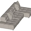 Light Gray L shaped Sectional Sofa With Button Tufted Design And Plush Pillows 3d model