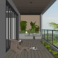 Natural Modern Interior Landscape Design With Wooden Flooring Green Plants Glass Railings And Relaxation Chair