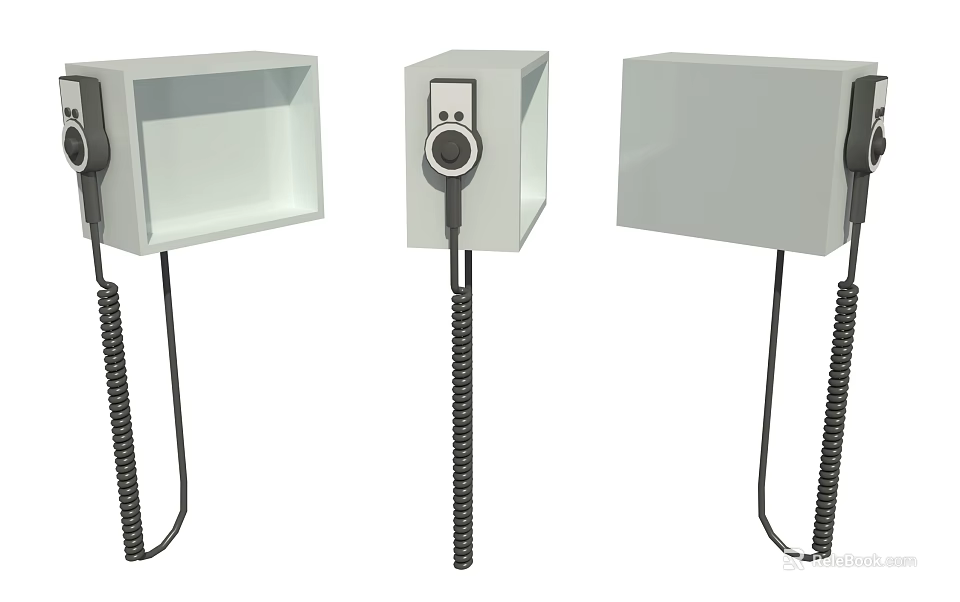 Multiple Industrial Equipment Units With Square Design Control Panel Knob Button And Coiled Cable 3d model 