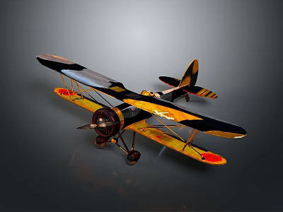 Vintage Biplane With Yellow Black Red Design For Space Aerospace 3d model