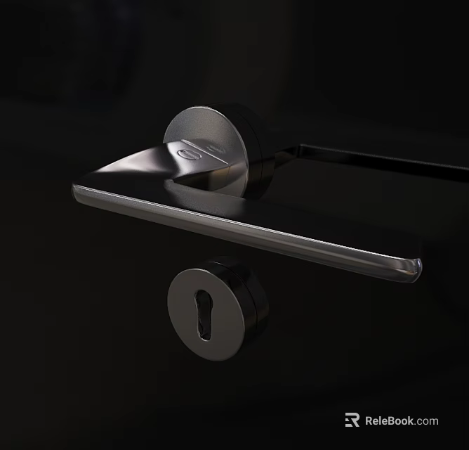 Sleek Modern Door Handle With Keyhole And Brushed Metal Finish Design 3d model 