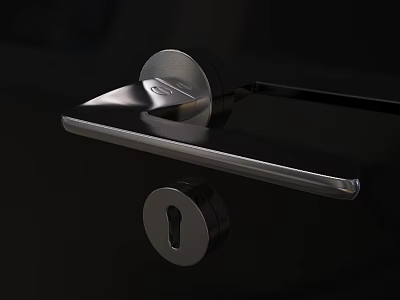 Sleek Modern Door Handle With Keyhole And Brushed Metal Finish Design 3d model