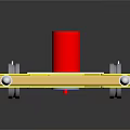 Mechanical Platform Device With Yellow Frame Red Cylinder And Rolling Wheels