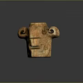 Ancient Style Handcrafted Stone Head Sculpture With Double Ear Protrusions And Textured Surface 3d model
