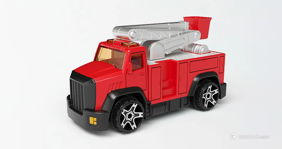 Electric Toy Fire Truck With Red Body Silver Ladder And Black Wheels 3d model 
