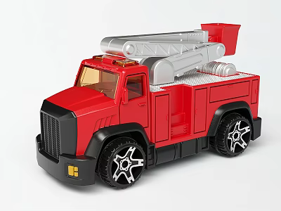 Electric Toy Fire Truck With Red Body Silver Ladder And Black Wheels 3d model