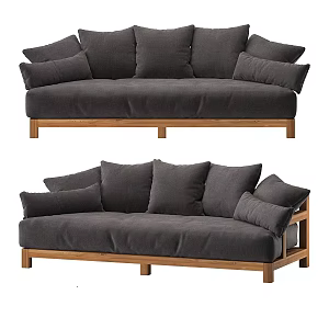 Nordic Simple Double Sofa Simple Double Sofa Pillow Simple Cushion Wooden Sofa 3d model