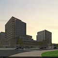 Modern Industrial Factory Building Complex With Glass Facades Surrounding Roads Vehicles And Greenery