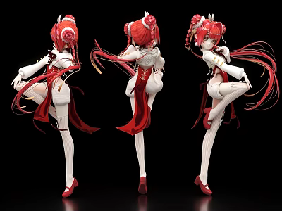 Game Movie Character Figure Multiple Angles Red White Outfit Long Red Hair Dynamic Poses 3d model