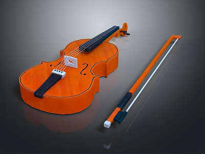 Orange Household Violin With Matching Bow For Daily Musical Decor Use 3d model