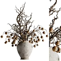 Gray Ceramic Vase With Natural Dried Branches And Brown Decorative Balls