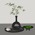 Wooden Vase Bamboo Bonsai 3d model