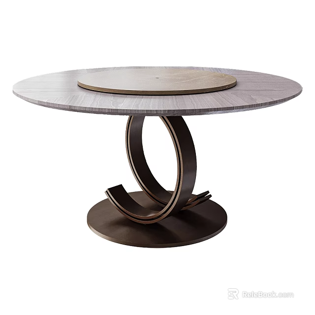 Modern Round Dining Table With Unique Circular Base And Wooden Top 3d model 