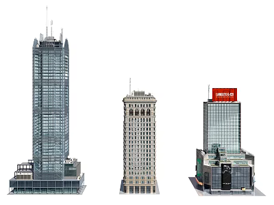 Modern And Classical Office Buildings With Glass Facade Red Sign And Multi Storey Design 3d model