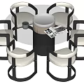 Modern Round Dining Table Set With Six White Black Chairs And Glass Top 3d model