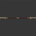 Ornate Decorative Staff With Red Shaft And Intricate Golden Accents