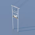 Electric Power Pole With Multiple Power Lines Against Clear Blue Sky 3d model