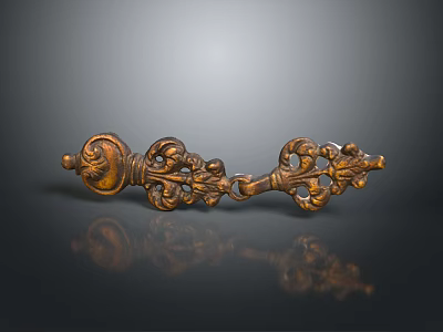 Ornate Golden Metal Decorative Component With Intricate Carved Scrollwork And Flower Patterns 3d model