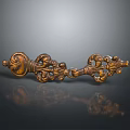 Ornate Golden Metal Decorative Component With Intricate Carved Scrollwork And Flower Patterns