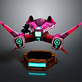 Sci Fi Mechanical Device With Pink Purple Accents Glowing Green Screen And Wooden Base