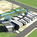 Modern Architectural Complex With Arch Bridge Water Bodies And Green Landscaped Areas
