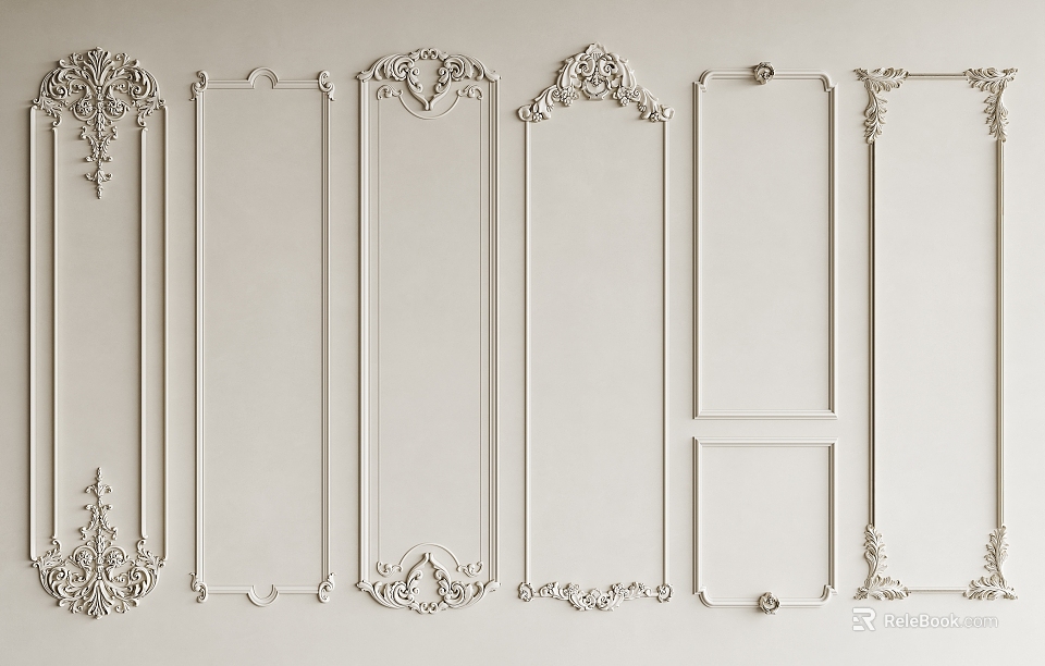 Decorative Lines with Multiple Ornamental Designs and Various Wall Frame Styles 3d model 