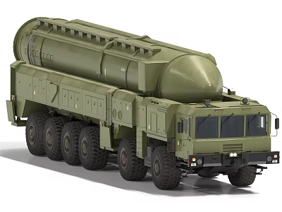 Green Military Weapon System Missile Launcher Vehicle With Multiple Wheels And Large Structure 3d model
