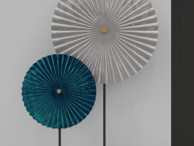 Round Fan Shaped Blue And Silver Decorative Ornament Set With Golden Center Accent Wall Decor 3d model