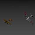 Vintage Military Bomber Aircraft With Brown Fuselage Red Wing Edges And US Star Emblem