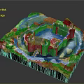 Castle Architectural Model With Surrounding Green Landscape And Historic Towers Structure 3d model