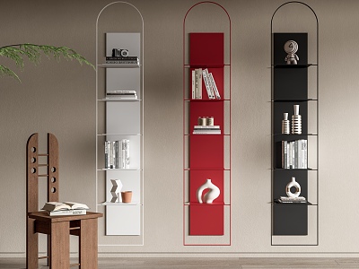 Modern Bookshelf Minimalist Bookshelf Books Book Storage Rack Ancient Chair Flower Arrangement 3d model