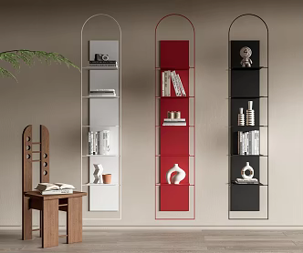 Modern Bookshelf Minimalist Bookshelf Books Book Storage Rack Ancient Chair Flower Arrangement 3d model