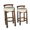 Modern Wooden Bar Stools With Plush Fabric Seats And Armrest Design
